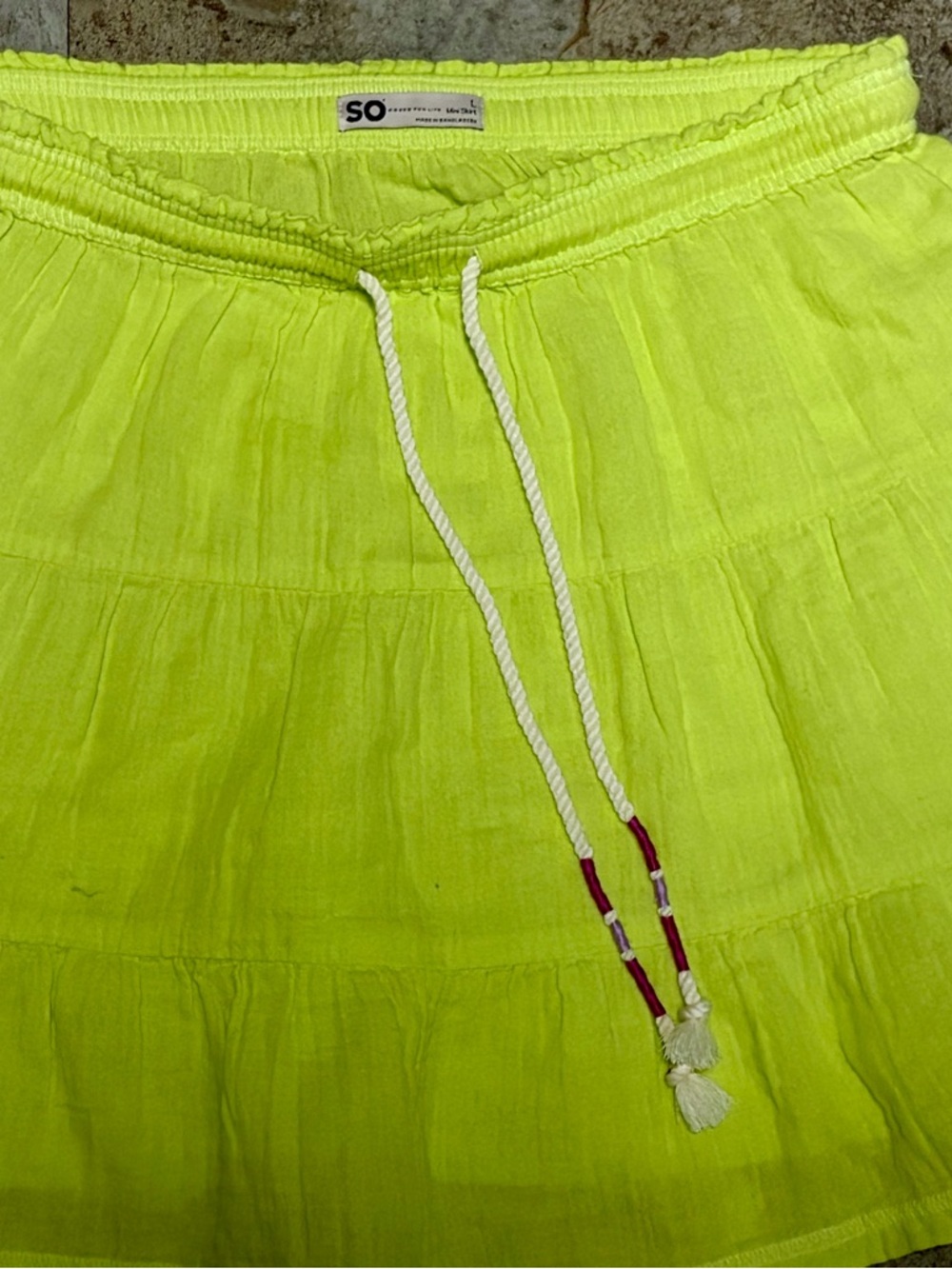 SO Neon Lime Tiered Skirt with White Drawstring